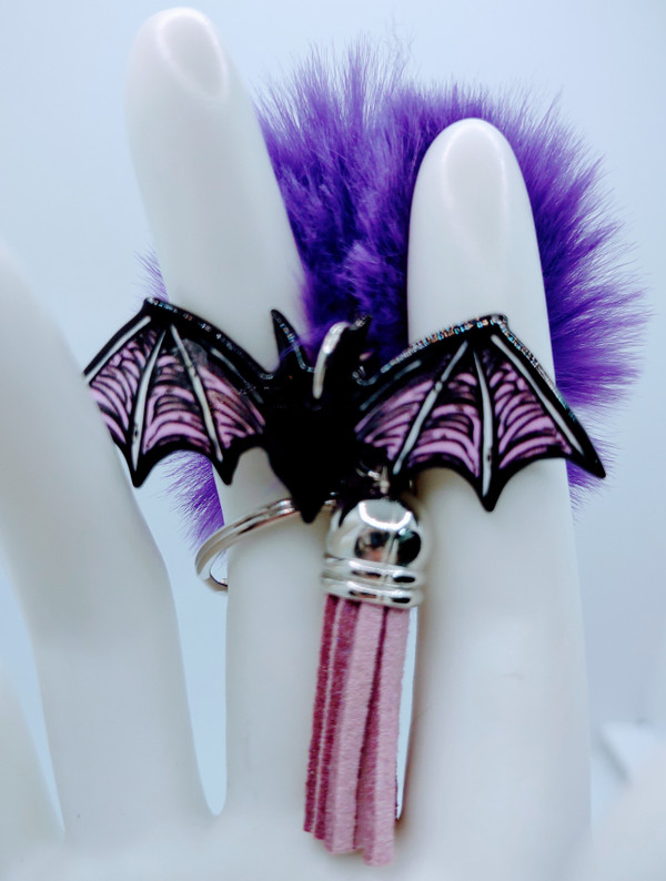 Bat Acrylic Keychain with Fur and Tassel Charm – view 4