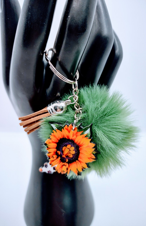 Sun Steps Acrylic Keychain with Fur and Tassel Charm – view 3