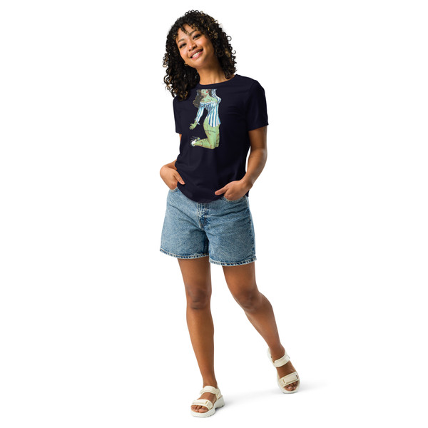The soft and durable fabric ensures long-lasting wear, while the eye-catching striped pattern and pinup zombie graphic add a touch of personality to your wardrobe. This tee is a versatile addition to any casual outfit. Pair it with your favorite jeans and sneakers for a relaxed look, or dress it up with a skirt and heels for a more polished ensemble. The high-quality print ensures the vibrant design will last wash after wash.