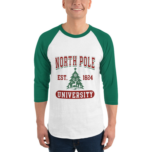 North pole university 3/4 sleeve raglan shirt