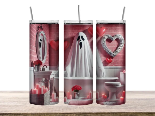 Valentine's Bathtub Ghost Tumbler – 20 oz Stainless Steel – view 2