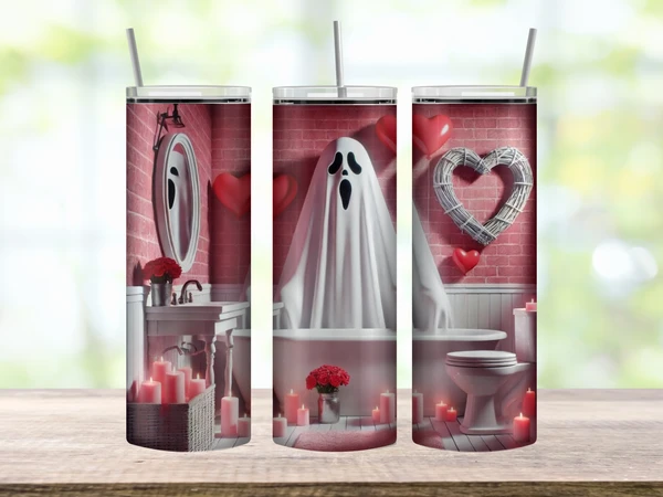 Valentine's Bathtub Ghost Tumbler – 20 oz Stainless Steel – view 3