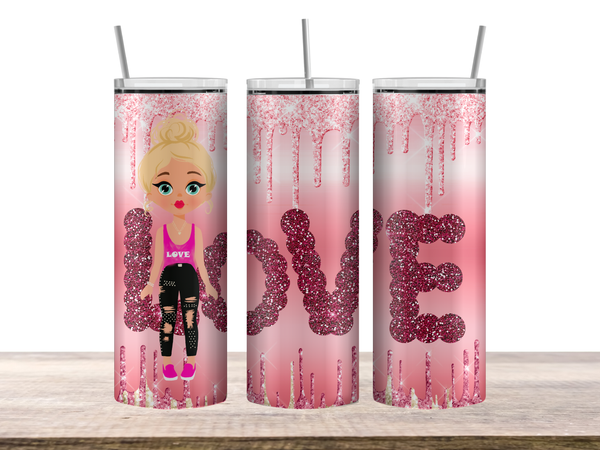 Glitter Drip Love Girl Pink Sparkle Tumbler – 20 oz Skinny Tumbler – view 2