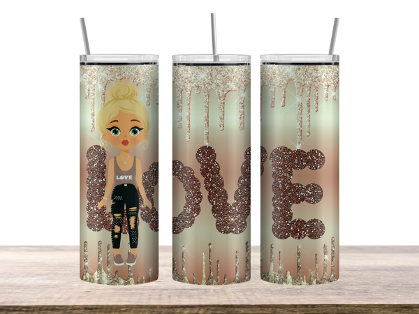 Rose Gold Glitter Drip Love Girl Tumbler – 20 oz Skinny Tumbler – view 2