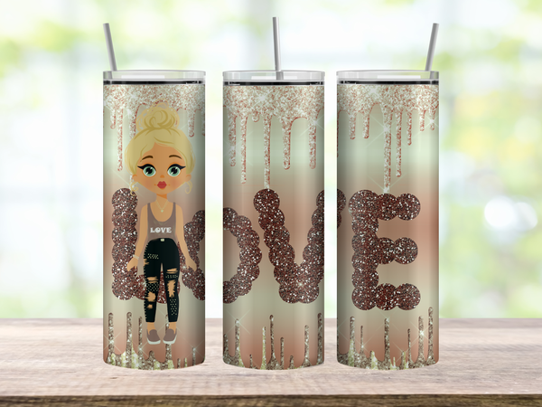 Rose Gold Glitter Drip Love Girl Tumbler – 20 oz Skinny Tumbler – view 3