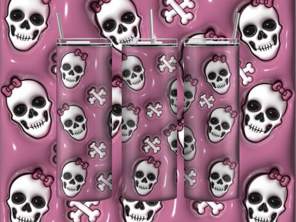 Pink Bow and Bones Skeleton Puff-Style Tumbler – 20 oz Stainless Steel – view 2