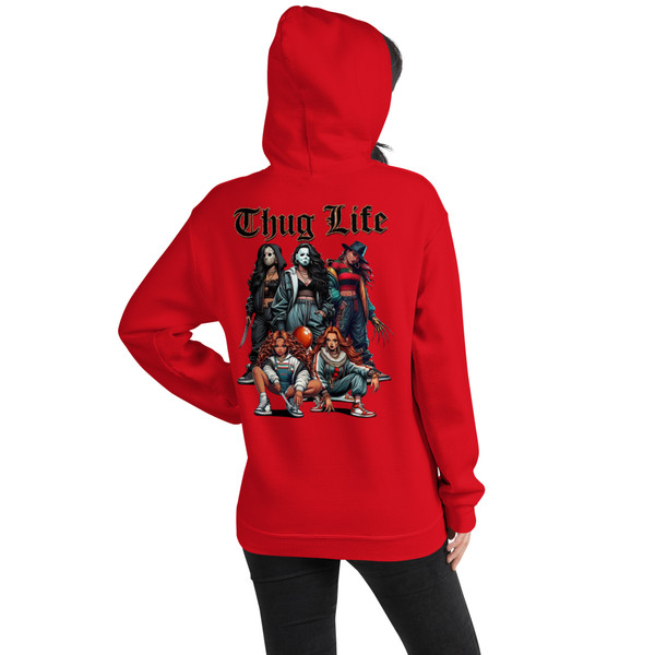 Urban Horror Hoodie with killer girls graphic, made-to-order streetwear pullover