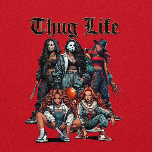 Urban Horror Hoodie with killer girls graphic, made-to-order streetwear pullover