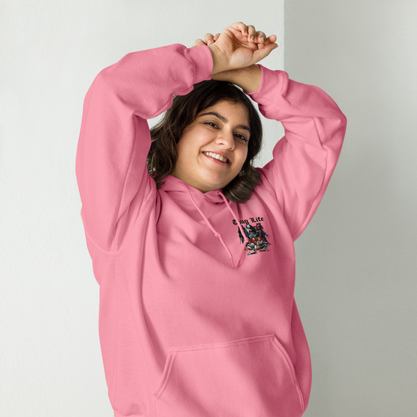 Urban Horror Hoodie with killer girls graphic, made-to-order streetwear pullover