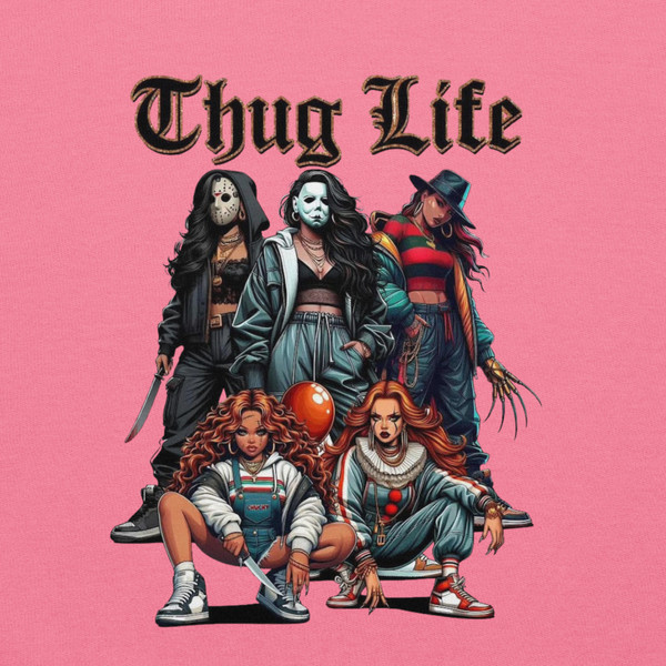 Urban Horror Hoodie with killer girls graphic, made-to-order streetwear pullover