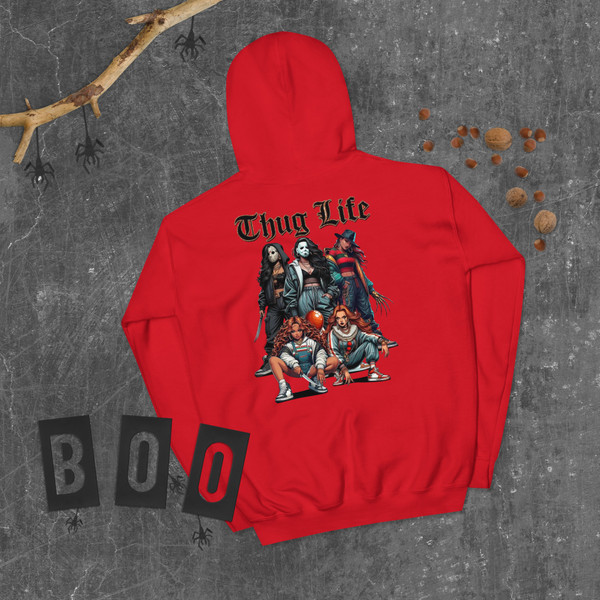 Urban Horror Hoodie with killer girls graphic, made-to-order streetwear pullover