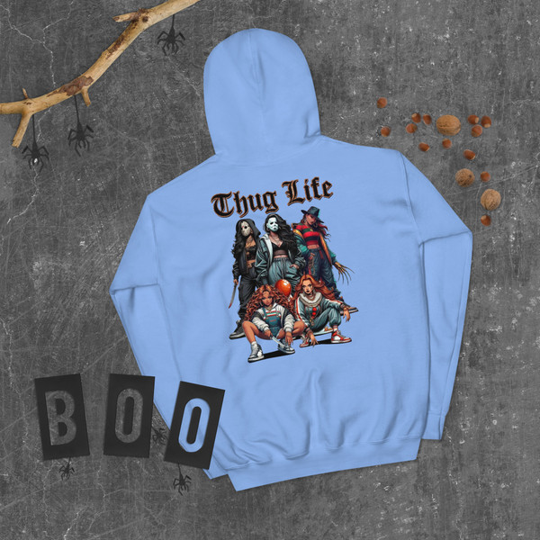 Urban Horror Hoodie with killer girls graphic, made-to-order streetwear pullover