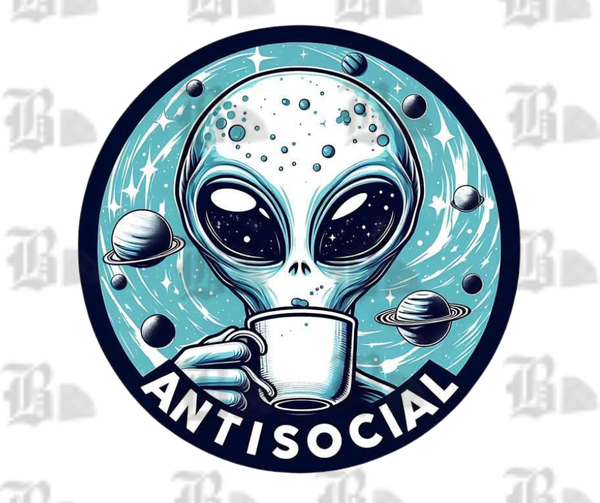 “Outer Space Anti Social unisex hat featuring neon alien graphic with bold text, full view showing vibrant colors and cosmic design, perfect for sarcasm fans, introverts, and novelty accessory lovers.”