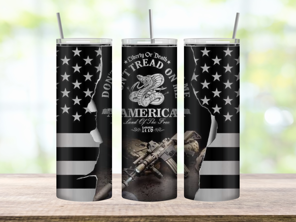 Photos showcase the Rebel Americana Tumblers collection featuring high-resolution full wrap artwork on 20oz skinny stainless steel tumblers. Designs include patriotic Americana themes, rustic textures, freedom-inspired graphics, outdoor lifestyle artwork, edgy rebel aesthetics, and bold statement imagery. Images display multiple tumbler angles, close-up design details, and realistic product mockups to highlight the vibrant sublimation print quality, insulated stainless steel finish, and overall Americana-inspired style.