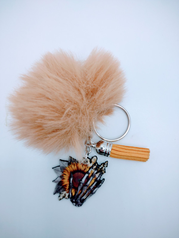 Sunflower Hand Acrylic Keychain with Fur and Tassel Charm