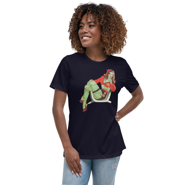 This Relaxing Pinup Zombie tee is ideal for those who appreciate comfort without compromising on style. It's a versatile piece that can be dressed up or down, paired with jeans, skirts, or shorts. Add a touch of edgy coolness to your wardrobe and express your unique style.