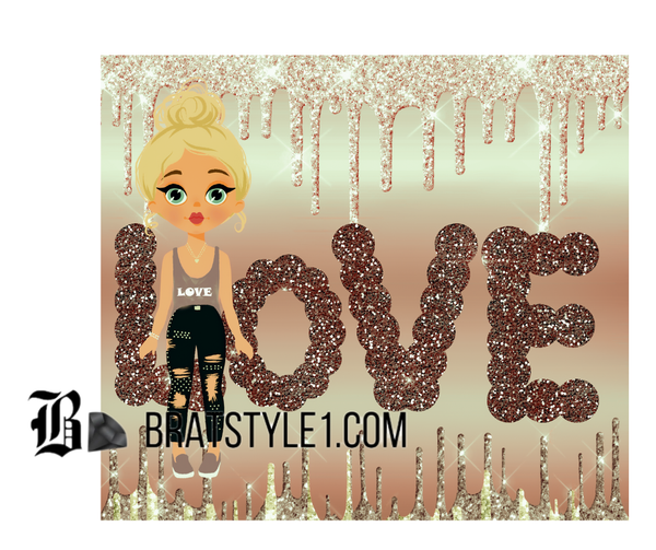 Rose Gold Glitter Drip Love Girl Tumbler – 20 oz Skinny Tumbler