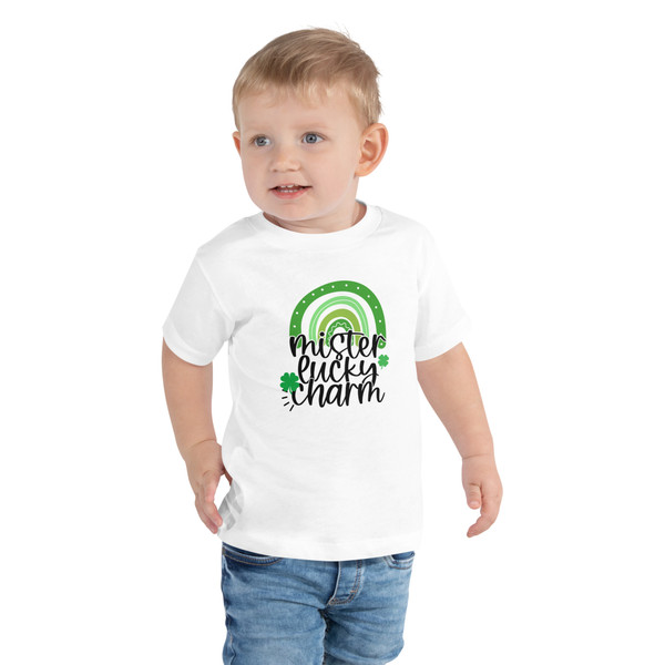 This charming St. Patrick's Day tee is a must-have for your little one's wardrobe. It's comfortable, stylish, and perfect for celebrating the holiday in style. Don't miss out—add the Mister Lucky Charm Toddler Short Sleeve Tee to your cart today!