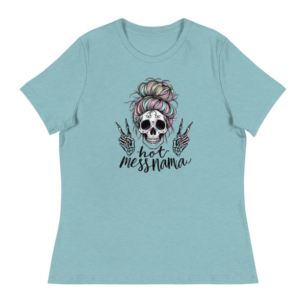 The "Hot Mess Mama" graphic adds a touch of playful humor and relatable charm. It's a stylish reminder that it's okay to embrace the imperfections of motherhood. This t-shirt is more than just clothing; it's a statement of solidarity for all the amazing moms out there.