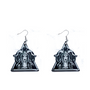A curated collection of witchy-inspired acrylic earrings featuring dark, mystical designs including celestial symbols, occult figures, crystal shapes, and gothic motifs. Each pair showcases bold black detailing paired with soft lavender accents, displayed in styled scenes with crystals, candles, and moody textures. The collection blends alternative fashion with mystical aesthetics, creating a cohesive, edgy yet feminine visual