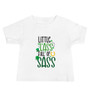 The "Little Lass Full of Sass" design adds a touch of charm and personality to your baby's wardrobe.