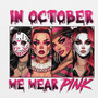 Hoodie featuring Halloween character headshots and the phrase “In October We Wear Pink” in playful pink lettering. Soft, midweight, and cozy with a front pouch pocket and double-lined hood.
