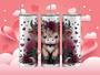 20oz stainless steel tumbler with a cute Valentine cow wearing a tutu. Full-wrap design features hearts, pastel Valentine colors, and whimsical accents. Glossy finish with clear lid attached.