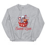 Crew neck sweatshirt shown flat with a cute graphic of a koala sitting inside a cupcake liner. Text reads “Sweet Love” in playful lettering. Pastel, Valentine-inspired colors with a cozy aesthetic.
