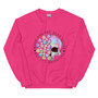 Crew neck sweatshirt shown flat featuring a skull surrounded by pastel Valentine heart candies. Text reads “When You’re Dead Inside” in bold lettering above the skull. Design combines dark humor with playful Valentine colors.
