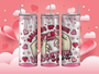 20oz skinny stainless steel tumbler shown upright with a seamless full-wrap design of hands rolling a joint. Valentine-inspired heart accents and playful typography reading “Rolling Up Some Valentine’s Spirit.” Glossy finish with clear sliding lid attached.