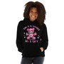 Hoodie displayed flat featuring a bold, quirky bear graphic with the phrase “This Is As Loveable As I Get” in hot pink fun lettering. Available colors shown side by side with clear visibility of design.
