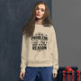 “If I’m the Problem You Might Be the Reason tan crew neck sweatshirt featuring bold sarcastic quote design, full view showing neutral color and statement graphic, perfect for humor lovers and edgy casual wear.”