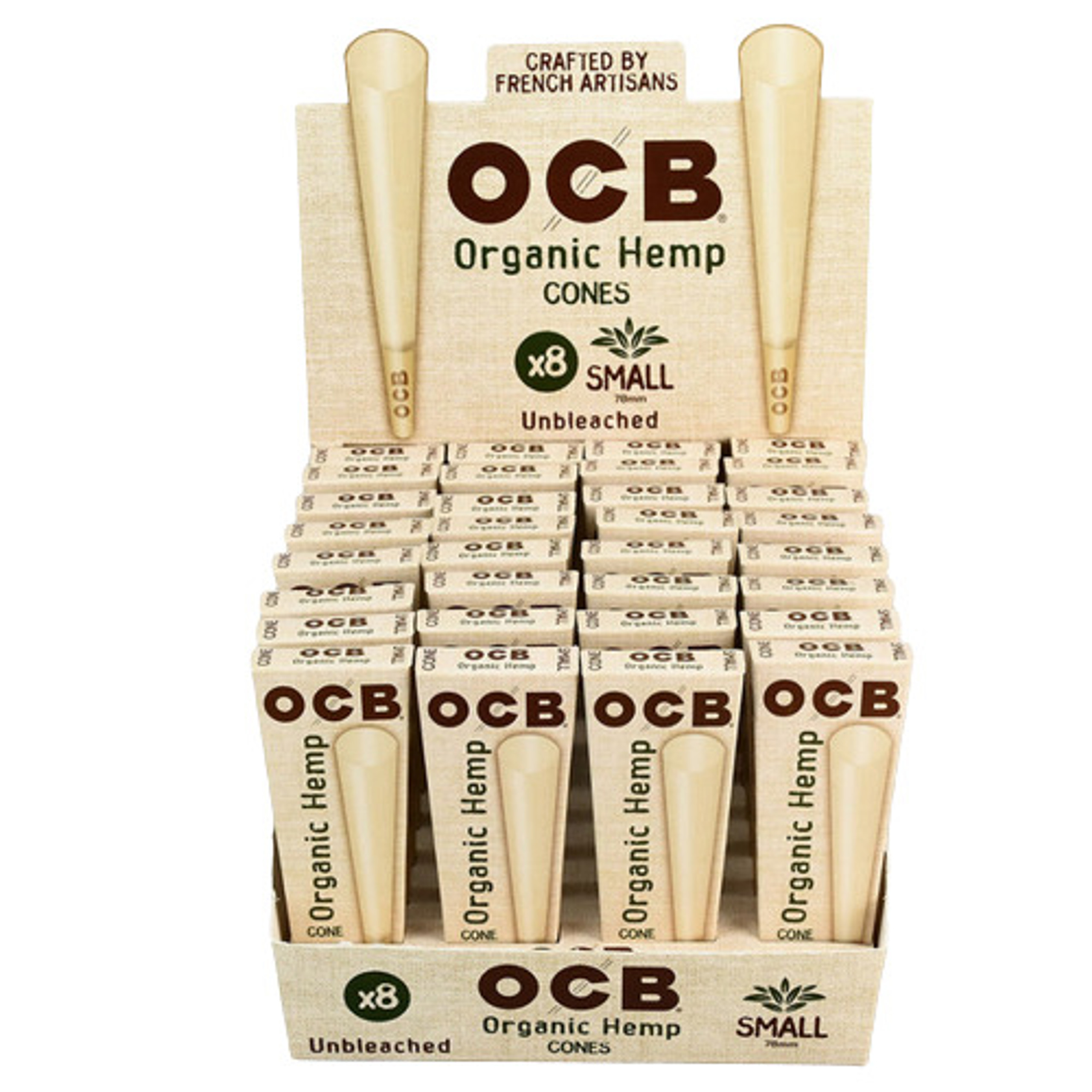 OCB ORGANIC HEMP CONES 32 PACK DISPLAY