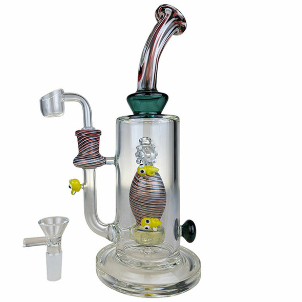  10.5" Wig Wag Fish Perc Water Pipe - with 14M Bowl & 4mm Banger (MSRP $115.00) 