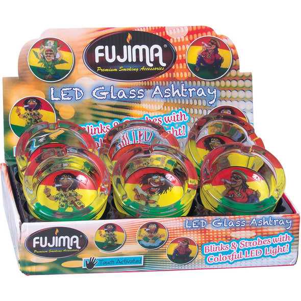  FUJIMA 6 CT. ASST. LED LIGHT JAMAICAN /RASTA DESIGN ASH TRAY 