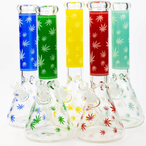  10" BEAKER WATER PIPE W/ ICE CATCHER ASSORTED LEAF COLORS 