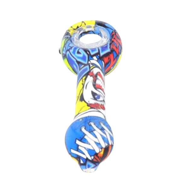 4" SILICONE HAND PIPE W/ GLASS BOWL BUILT-IN SCREEN - ASST. DESIGNS
