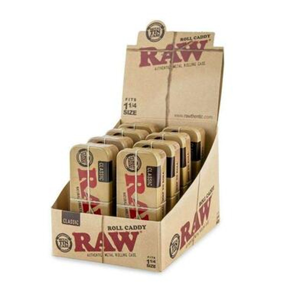 RAW ROLL CADDY TIN METAL ROLLING CASE 1 1/4 8 COUNT DISPLAY