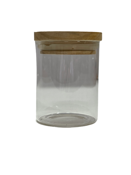 3.5" CLEAR GLASS JAR WITH WOOD LID (MEDIUM) 1/CT