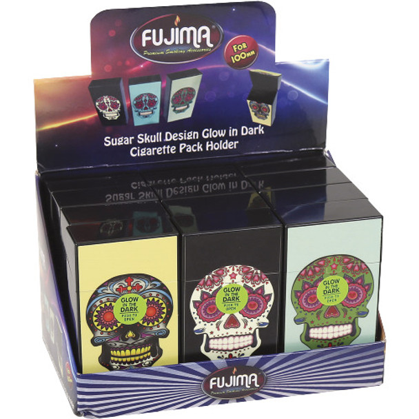 FUJIMA PLASTIC SKULL DESIGN GLOW IN THE DARK CIG CASE 12CT DISPLAY - 100'S 