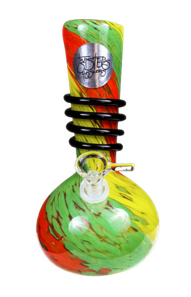 TWISTED SISTERS GLASSWORKS 8" TWISTED SISTERS SOFT GLASS  VASE PIPE W/ COIL WRAP - ASST. COLORS 