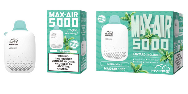 HYPPE MAX AIR 5000 PUFF 13ML 5% NIC SALT  MESH COIL DISPOSABLE DISPLAY