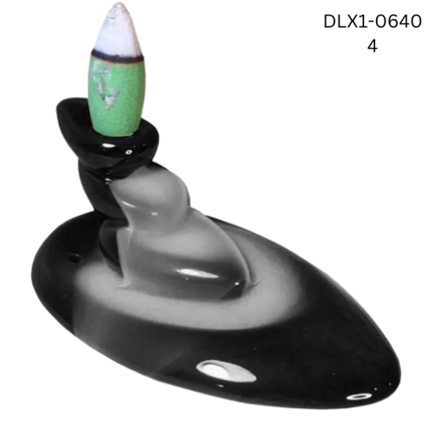 BLACK CERAMIC BACKFLOW INCENSE CONE BURNER