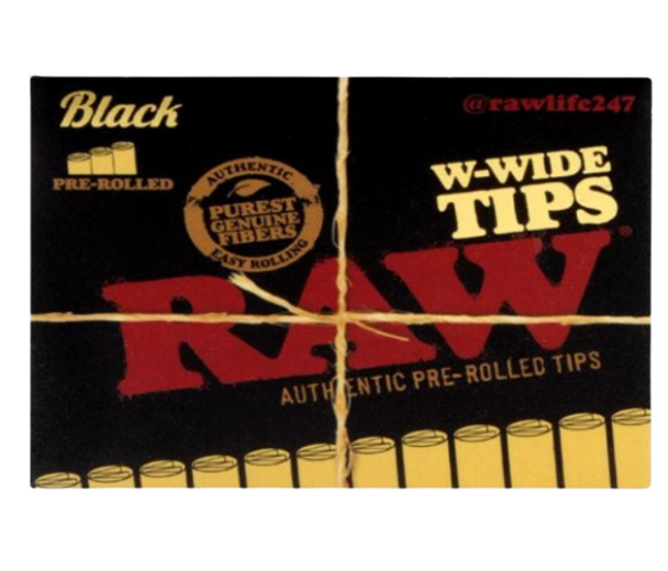 RAW BLACK PRE-ROLLED W-WIDE TIPS 18CT/PK 20PK/BOX