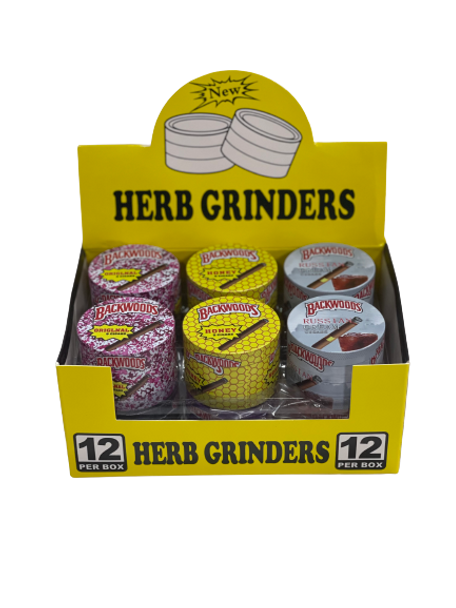 BACKWOODS ASST. DESIGNS 4PC GRINDERS 12CT/DISPLAY