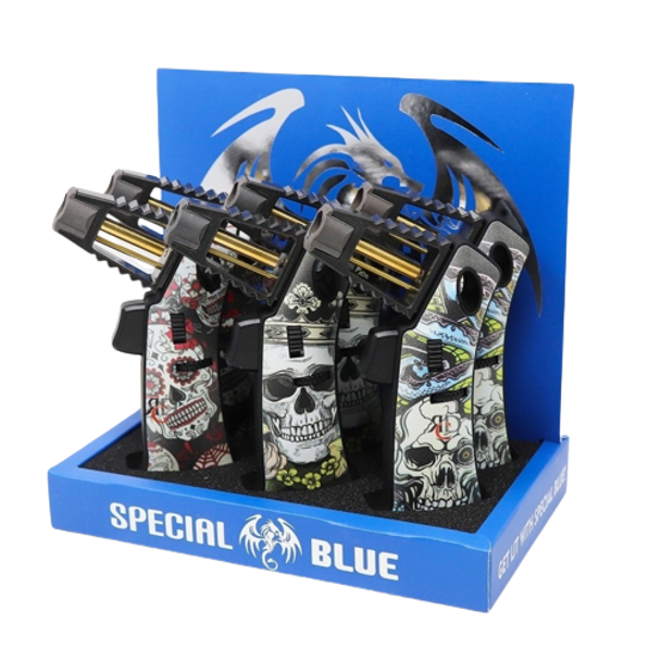 SPECIAL BLUE AVENGER SKULL TORCH LIGHTER 6CT/DISPLAY