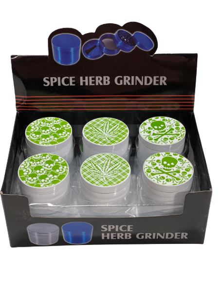 GREEN SKULL AND LEAF 4 PIECE GRINDERS 12CT/DISPLAY