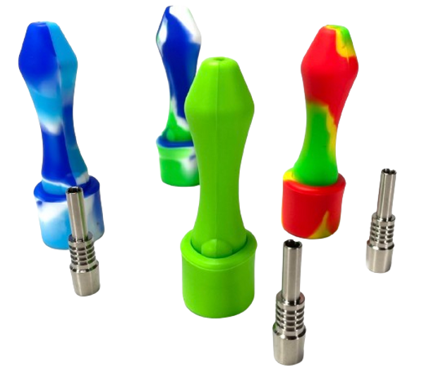 4" SILICONE NECTAR COLLECTOR W/10MM STEEL NAIL 5CT/BAG - ASST. DESIGNS