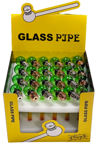 5" GLASS RASTA PIPE WITH SCREENED CAP 24CT/DISPLAY