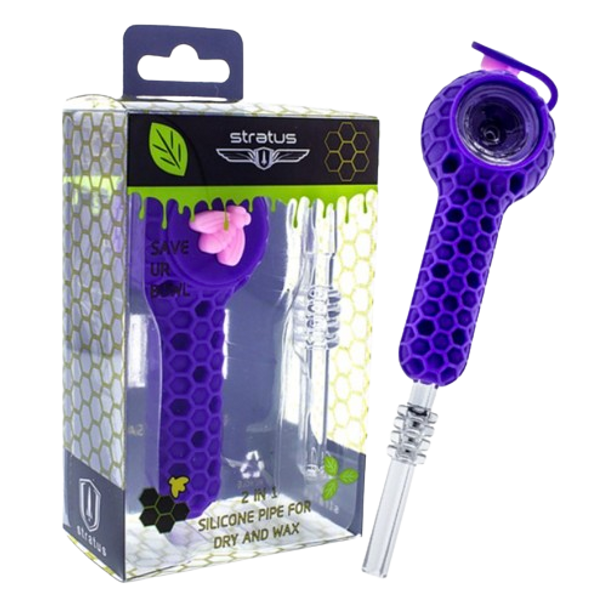 4" STRATUS SILICONE 2-IN-1 BEE HAND PIPE W/NECTAR COLLECTOR